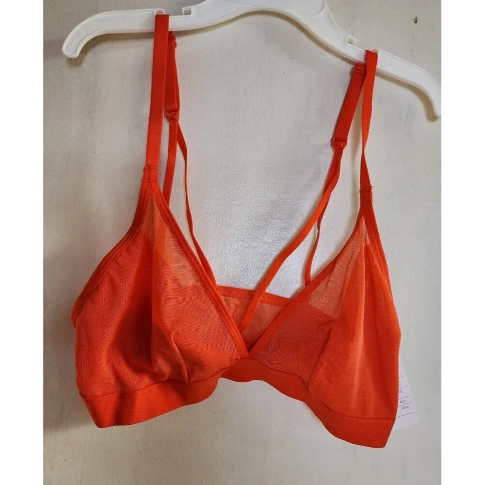 New Auden Women's Orange Sheer Pullover Bralette Adjustable Straps Size XS